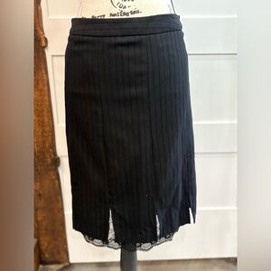A Line Black Pinstripe Skirt Size 18 Side Zip Lace Hem Stretch Work Skirt